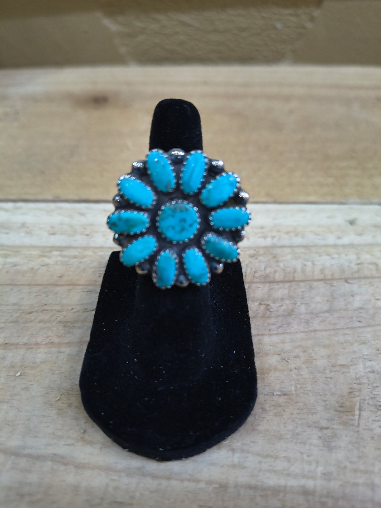 8.5 Turquoise Cluster Ring by Cordell Wilson, Navajo