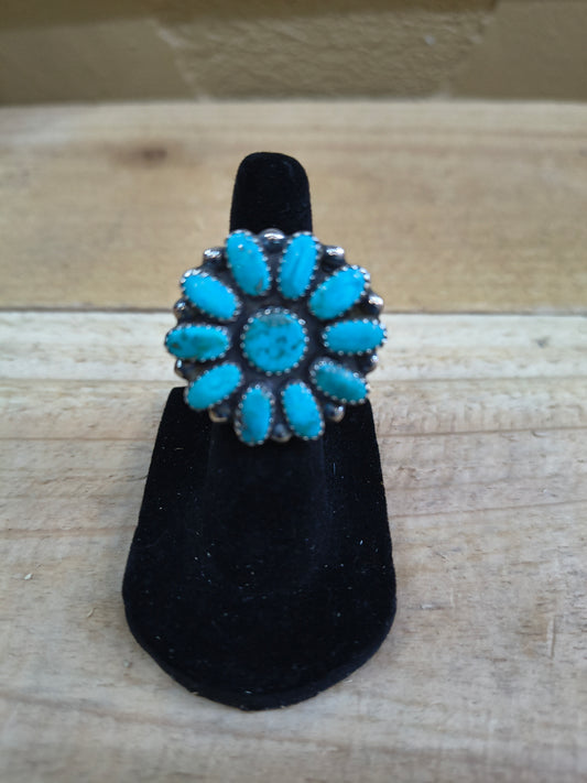 8.5 Turquoise Cluster Ring by Cordell Wilson, Navajo