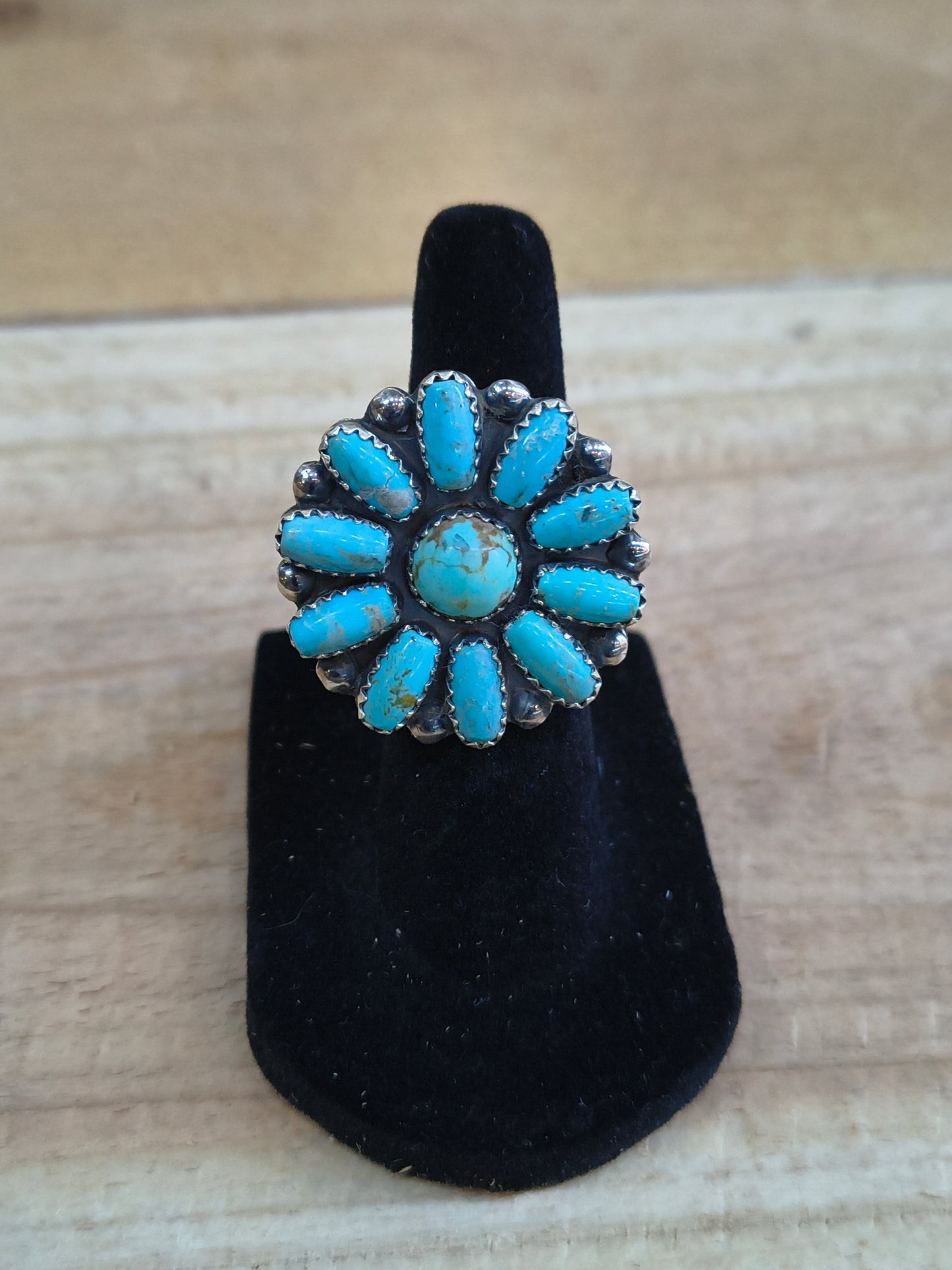 8.5 Turquoise Cluster Ring by Cordell Wilson, Navajo