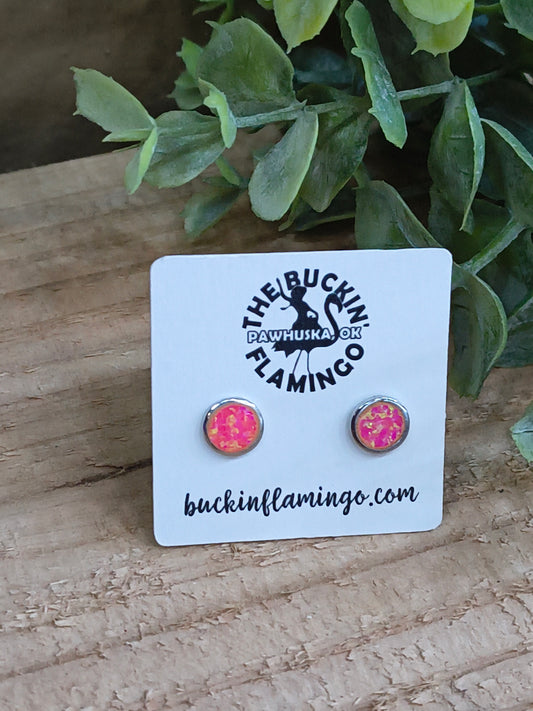 Hot Pink Inlay Opal 7.5 mm Stud Earrings