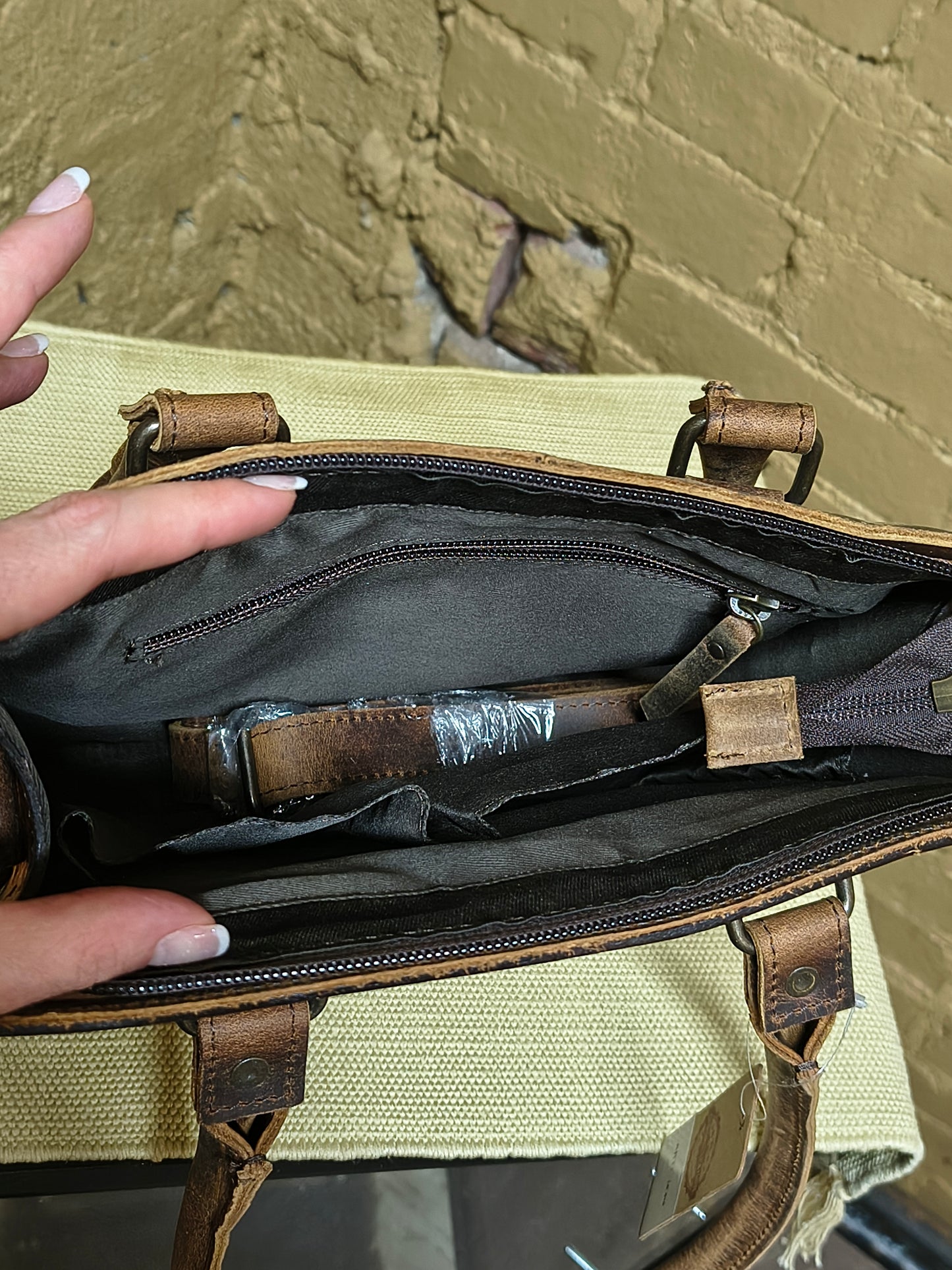 Brown Tooled Leather Small Tote Handbag w Strap