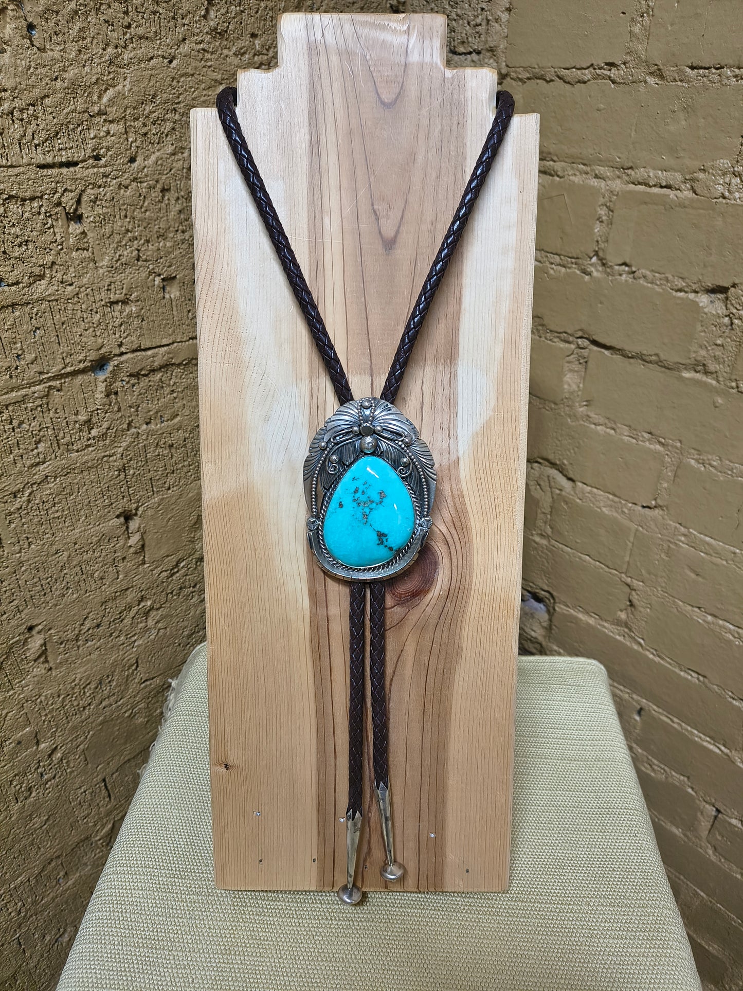 Bolo with Teardrop Turquoise by Zia, Navajo