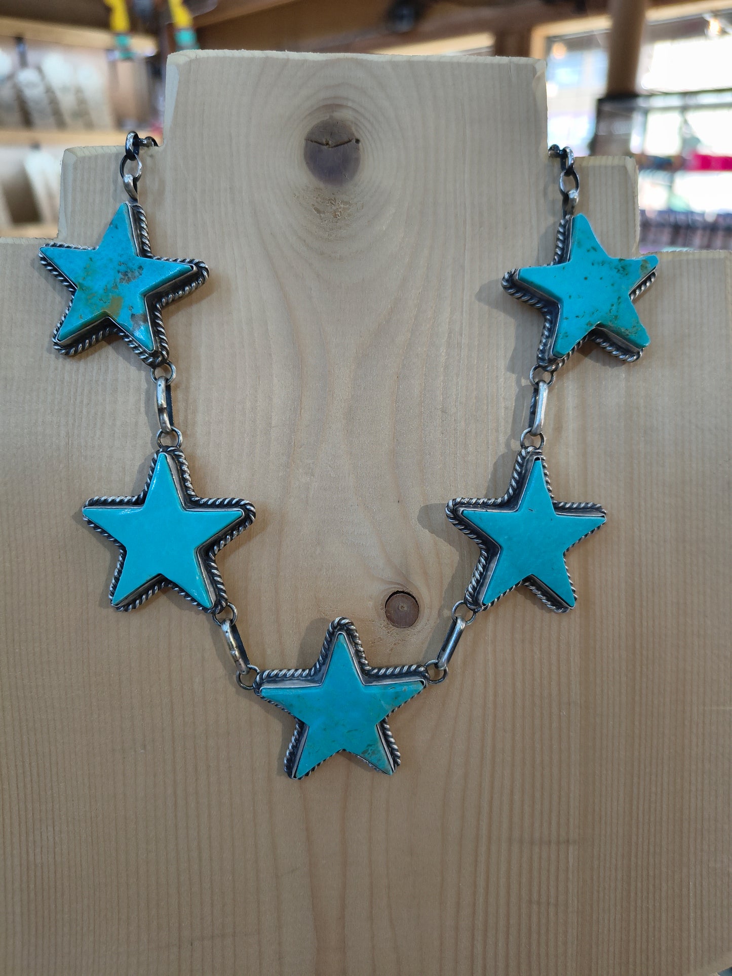 16" Kingman Turquoise 5 Star Choker by Donovan Skeets, Navajo