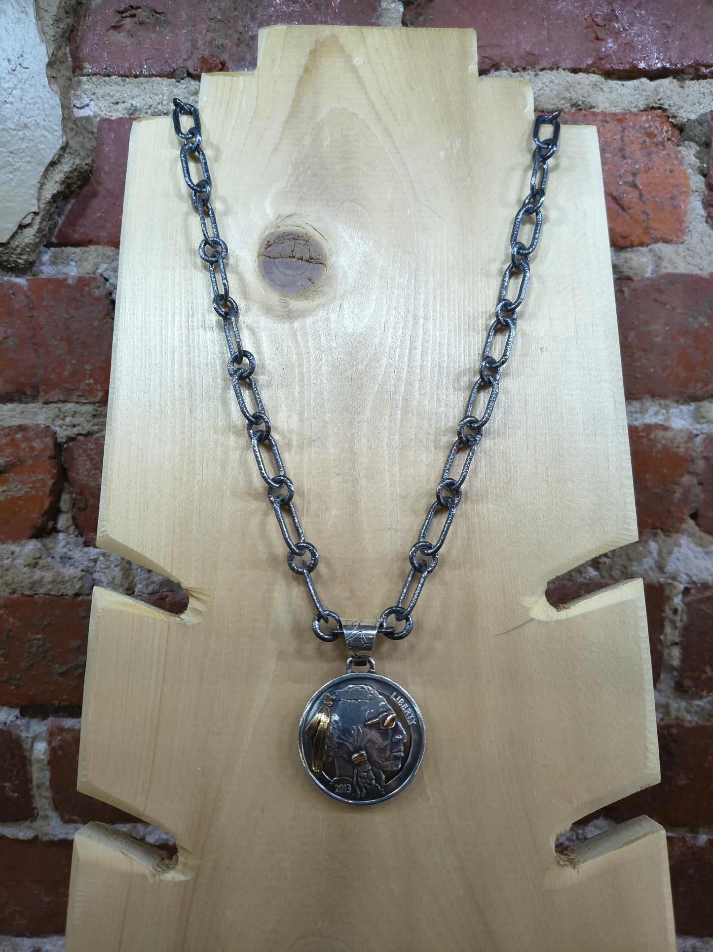 14K Gold and .999 Fine Silver Coin with Carved Indian Head