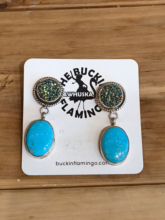 Turquoise and Iridescent Crystal Post Earrings