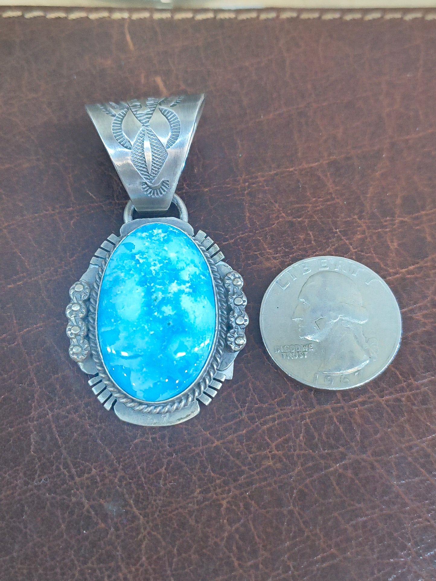 Water Web Kingman Turquoise Pendant 11mm Bail by John Nelson, Navajo