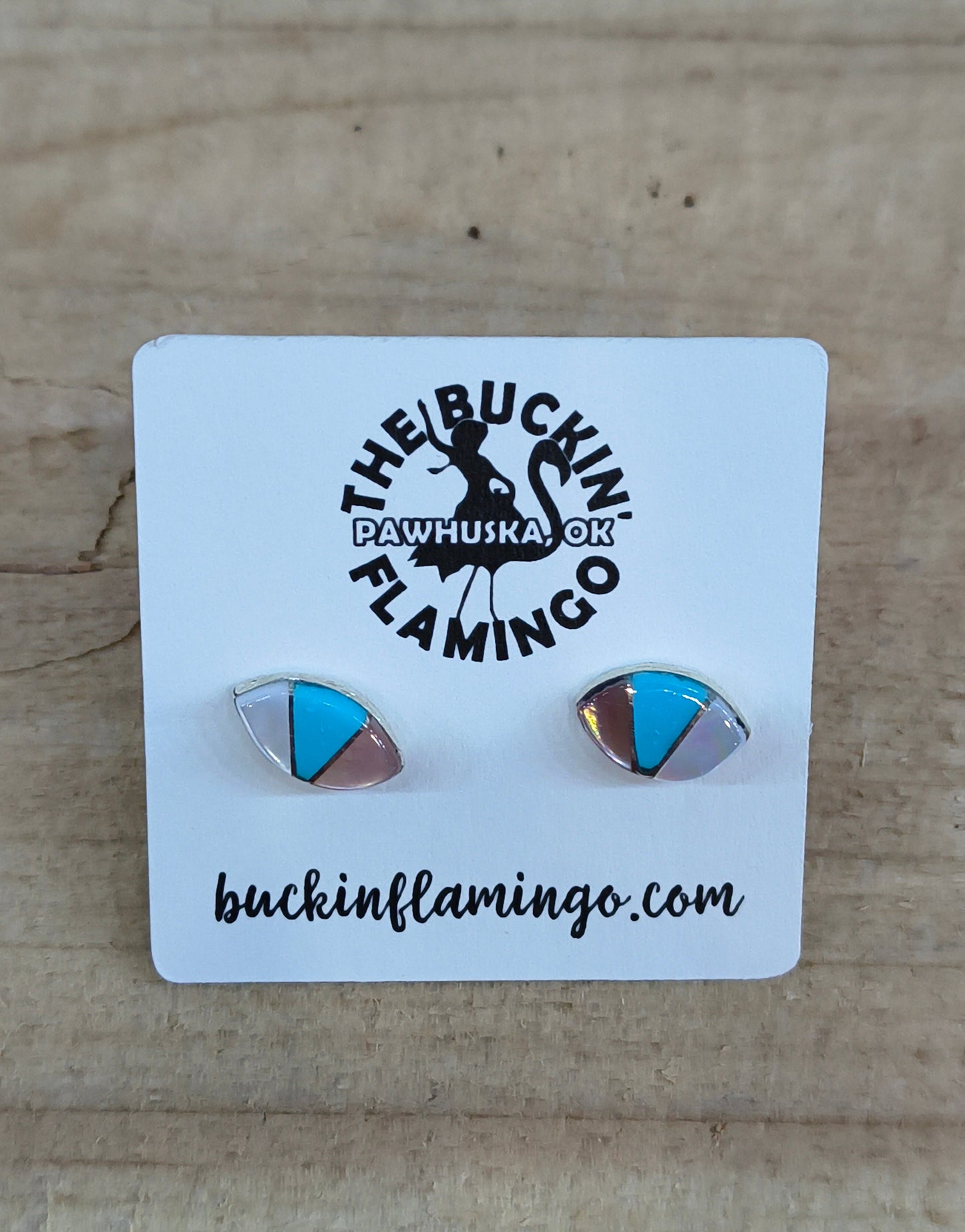 Inlay Fan Post Earrings, Zuni Made