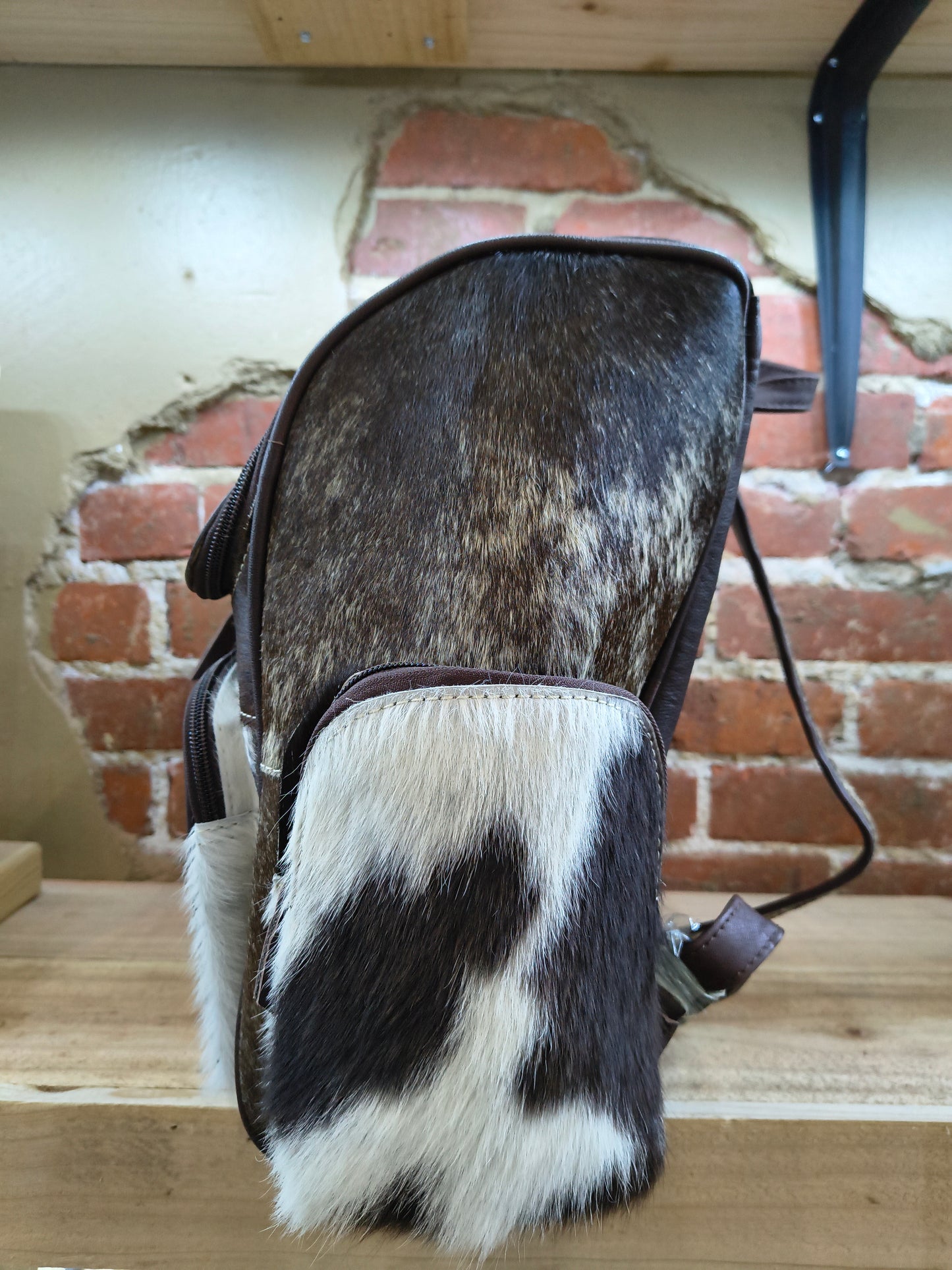 Cowboy on White Horse Leather and Cow Hide Backpack