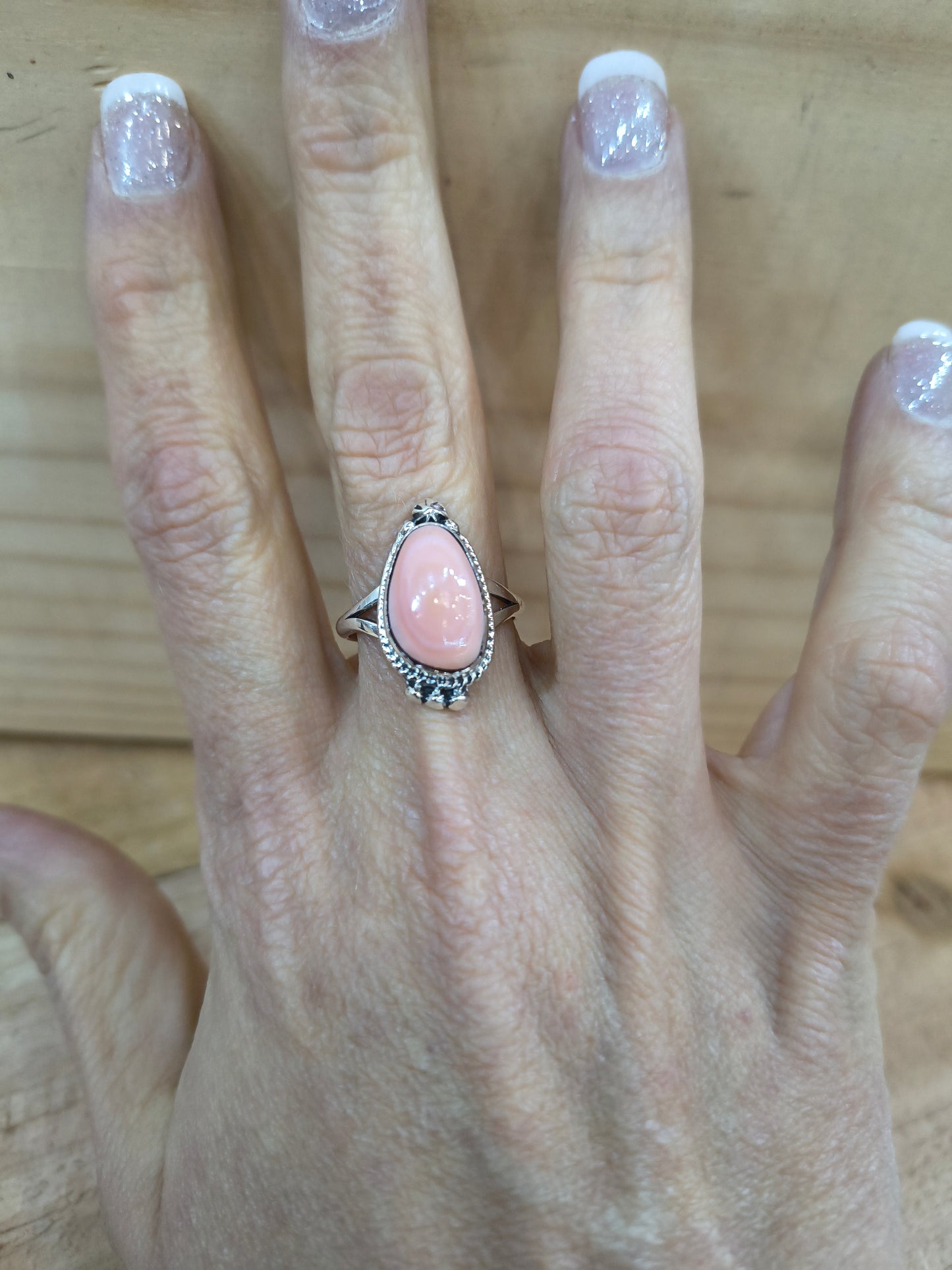 7.5 Pink Conch Shell Ring by Sharon McCarthy, Navajo