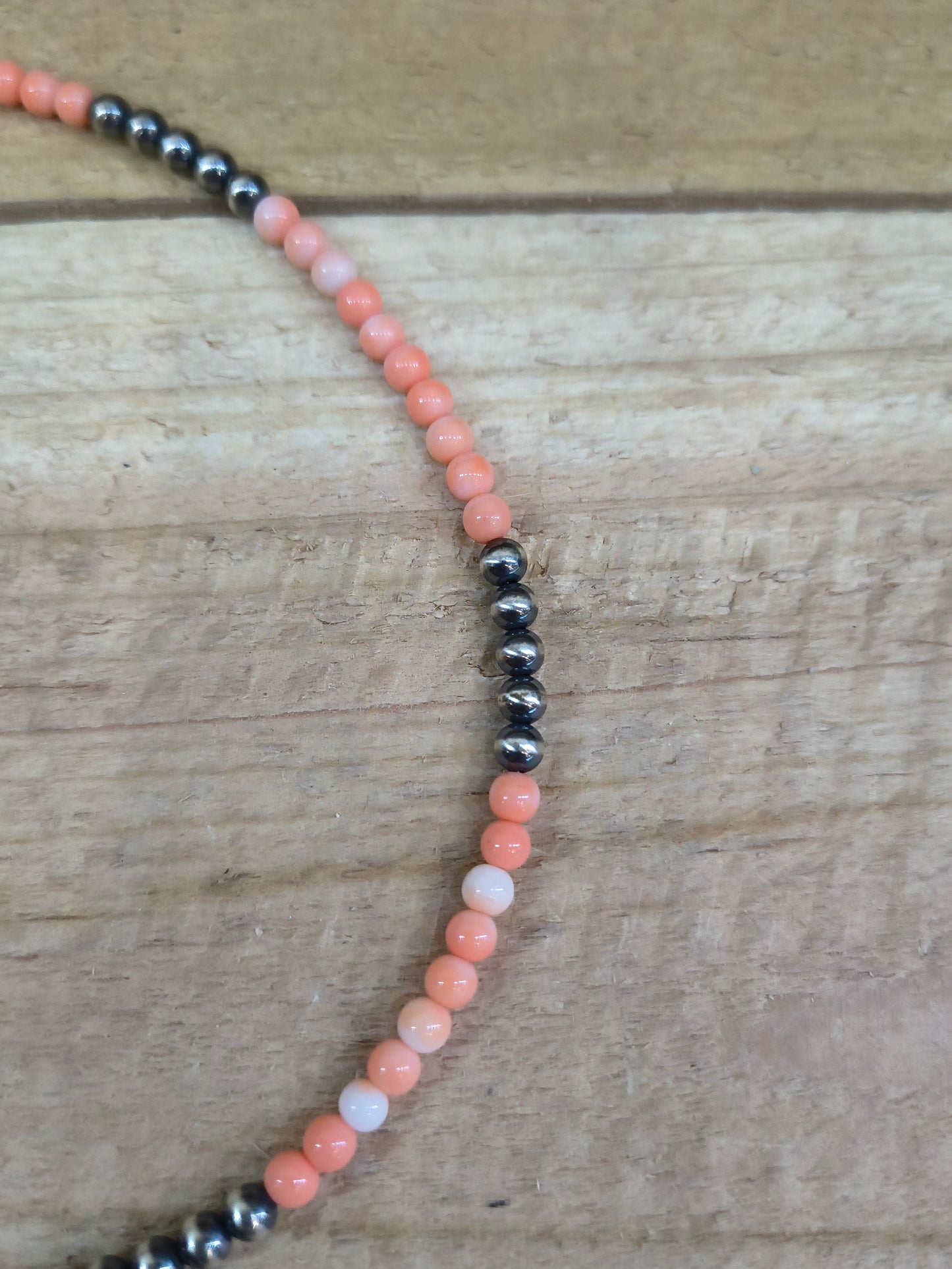18" 4mm Pink Coral and 5 Navajo Pearls Necklace