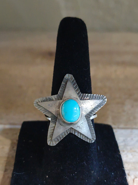 6.5 Turquoise Star Ring by Scott Skeets, Navajo