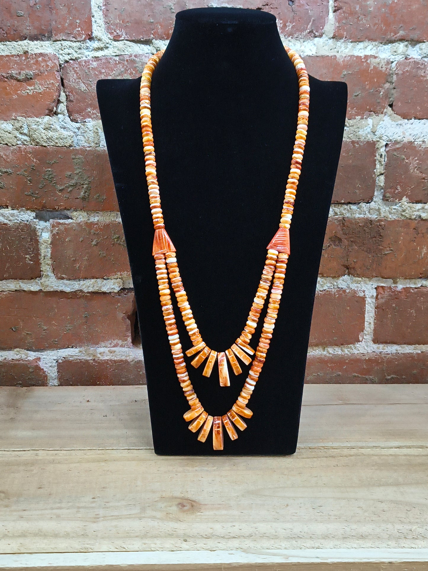 30" Orange Spiny Oyster Double Necklace