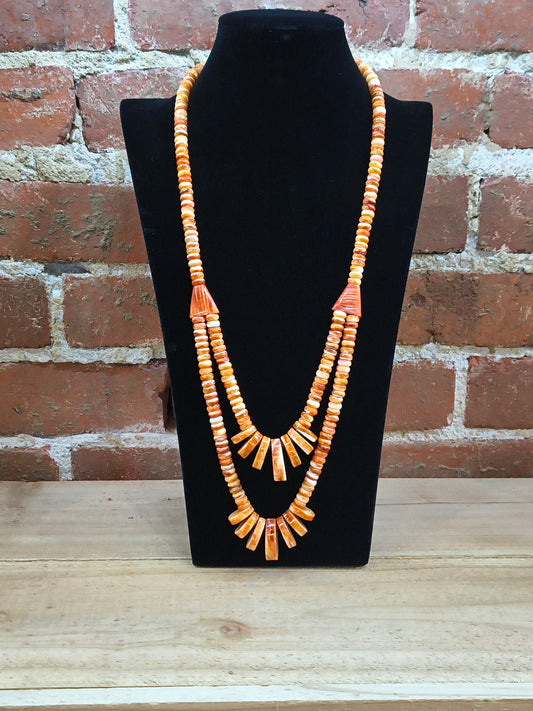 30" Orange Spiny Oyster Double Necklace