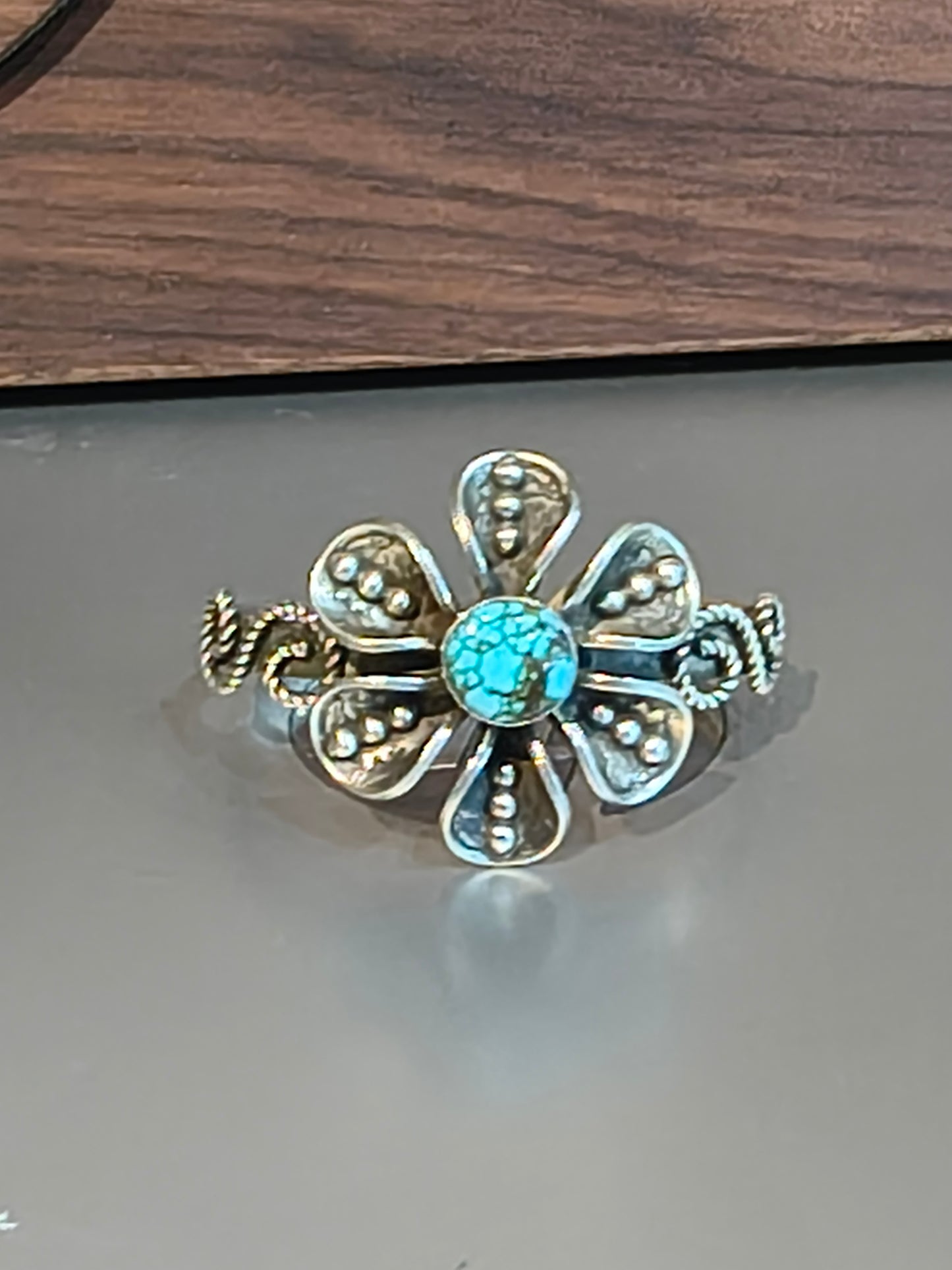 High Grade Kingman with Mercury Dime Flower Cuff by James Begay, Jr., Navajo