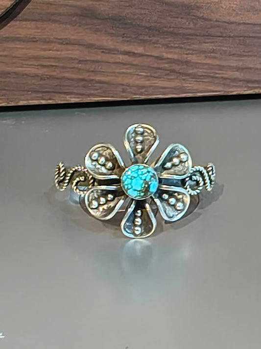 High Grade Kingman with Mercury Dime Flower Cuff by James Begay, Jr., Navajo
