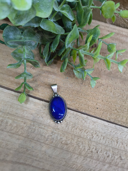 Lapis Oval Pendant with a 5mm Bail by Freda Martinez, Navajo
