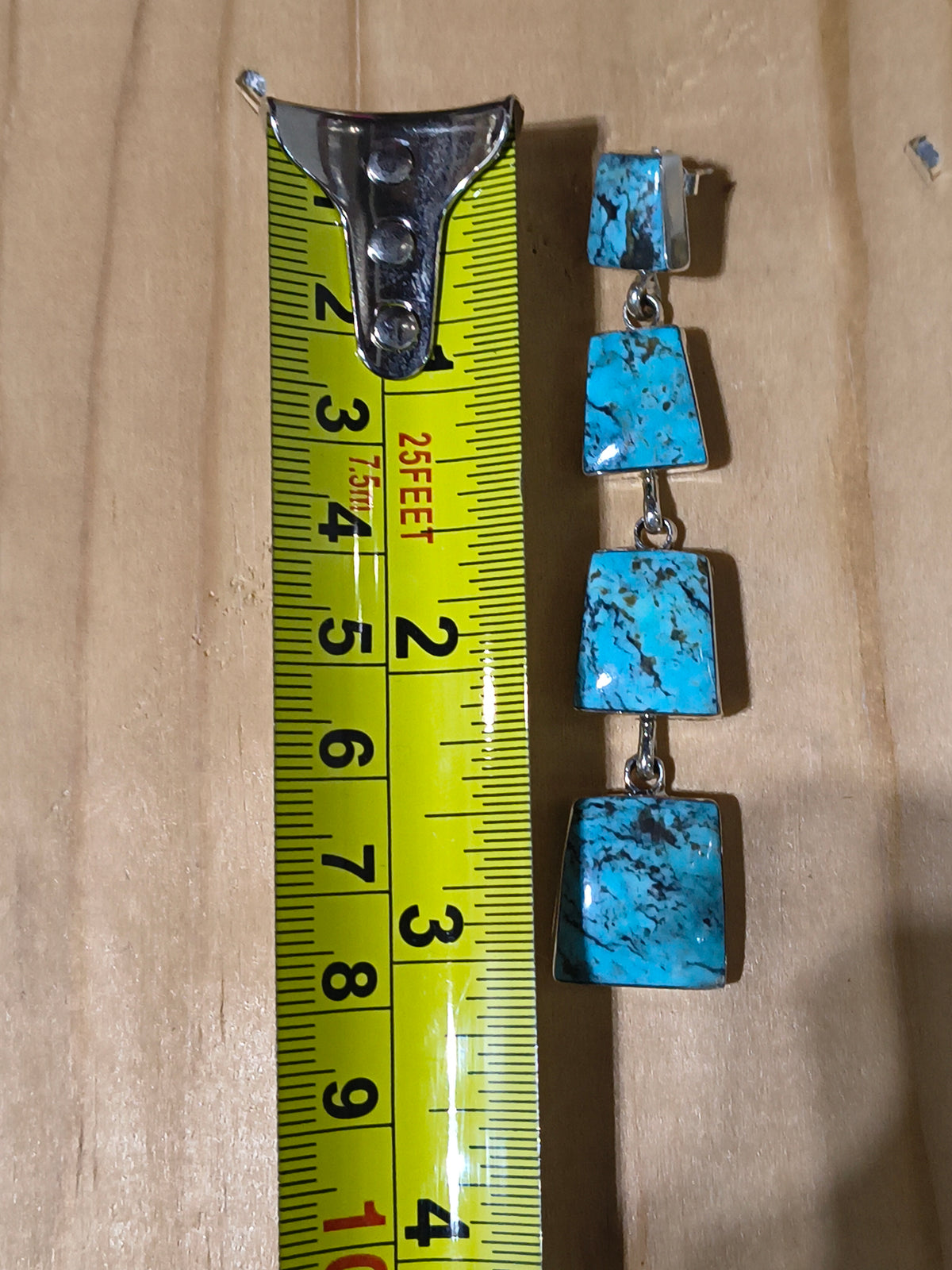 3" Long 4 Stone Turquoise Dangle Earrings by Jennifer Cayaditto, Navajo