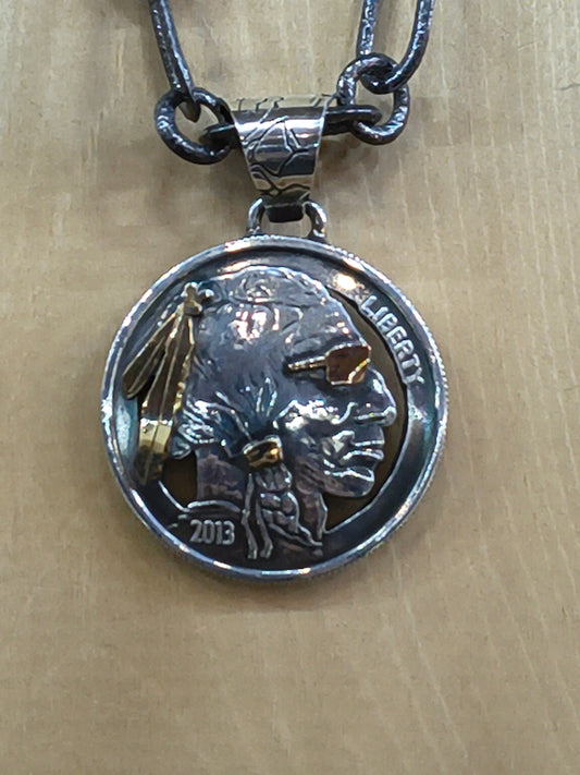 14K Gold and .999 Fine Silver Coin with Carved Indian Head