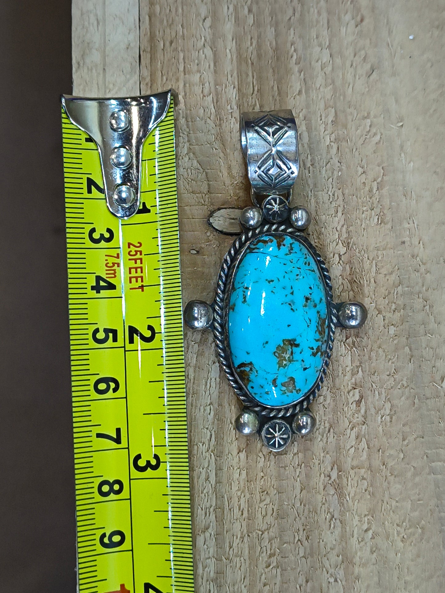 Oval Kingman Turquoise Pendant 15mm Bail by Harold Joe, Navajo