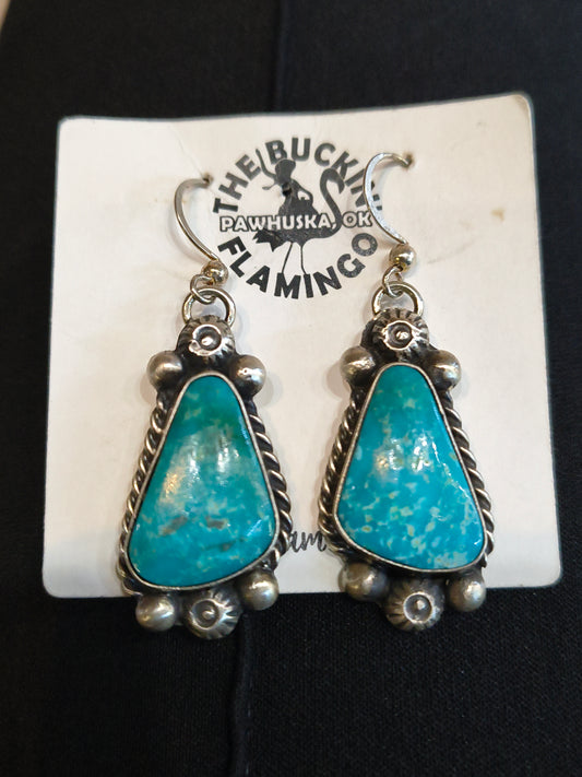 Kingman Turquoise Dangle Earrings by Augustine Largo, Navajo