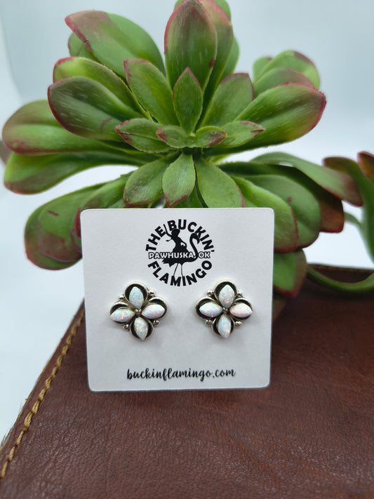 White Opal Earrings by Kenneth Natewa & Velda Cachini, Zuni