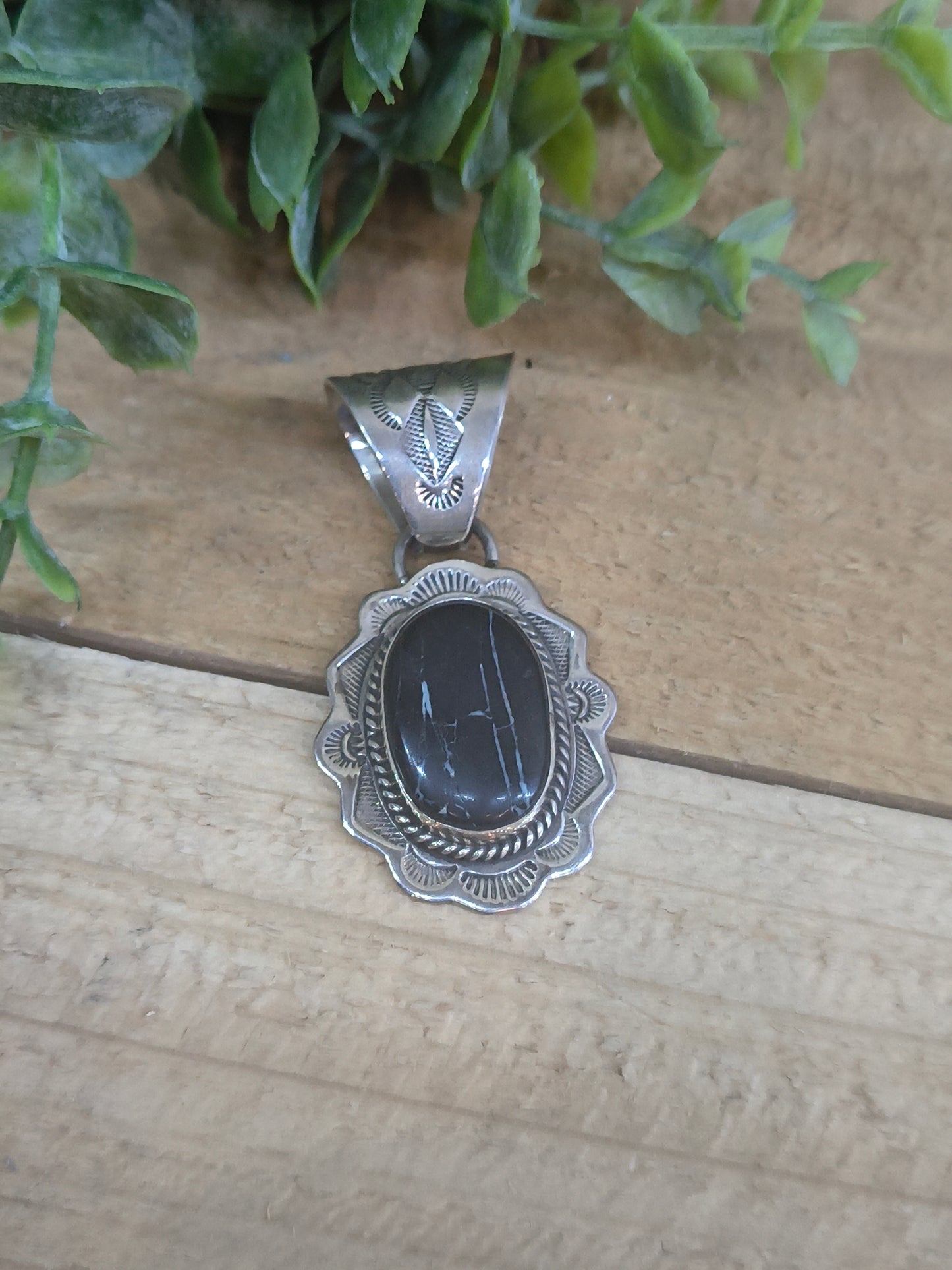 Black Buffalo Round Pendant 10.5 mm Bail by John Nelson, Navajo