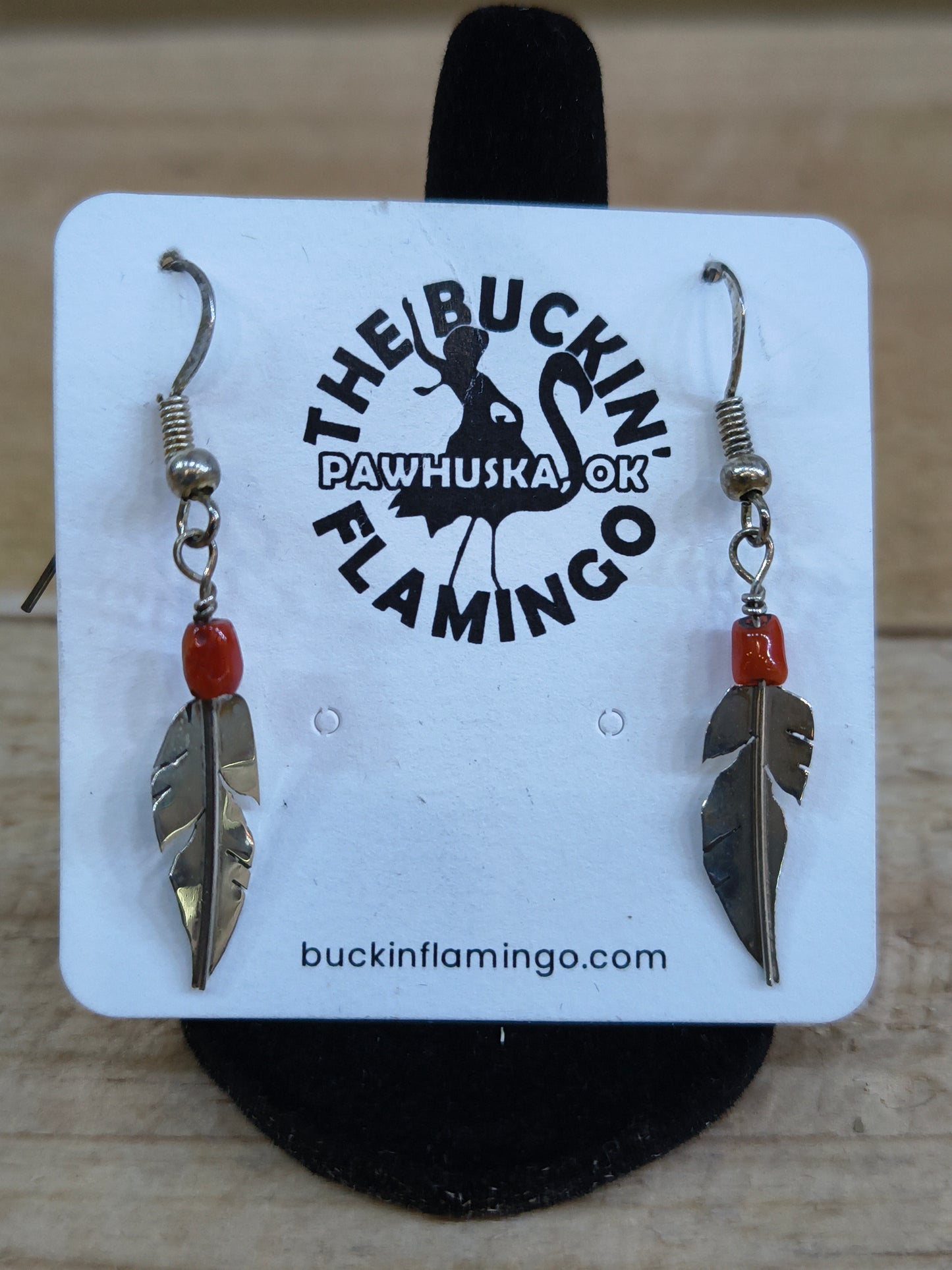 Red Coral and Sterling Silver Feather Dangle Earrings