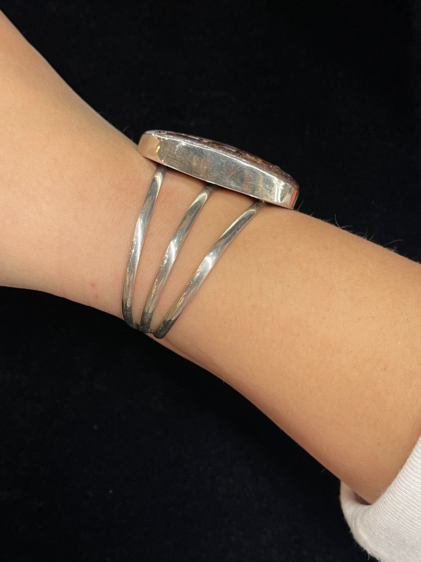 6"- 7 1/4" Natural Boulder Opal Cuff by V. Nez, Navajo