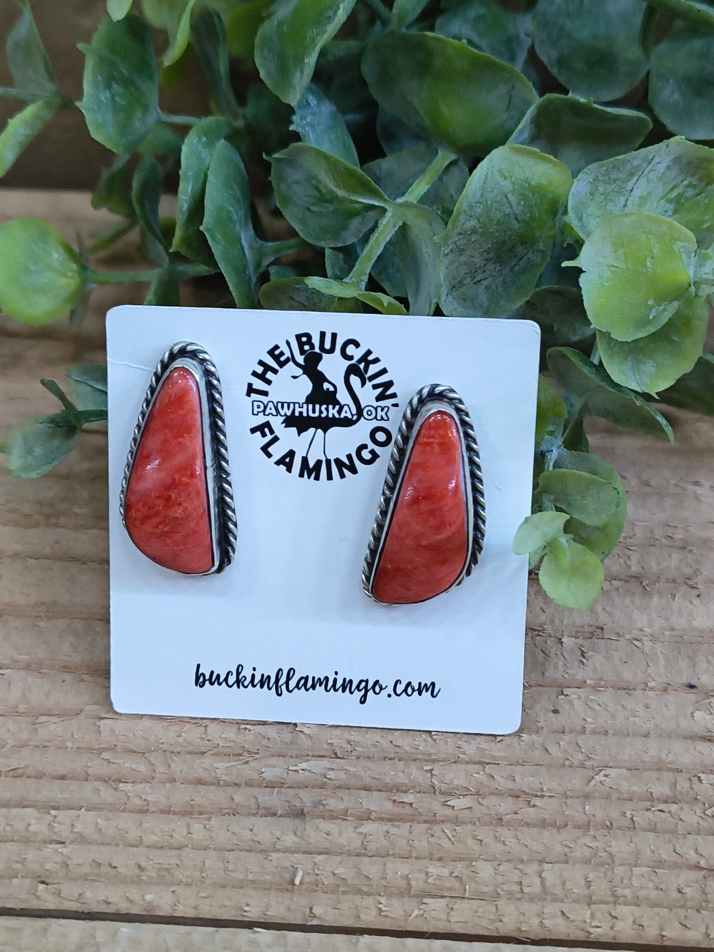 Spiny Oyster Shell Post Earrings by Chassity Belone, Navajo