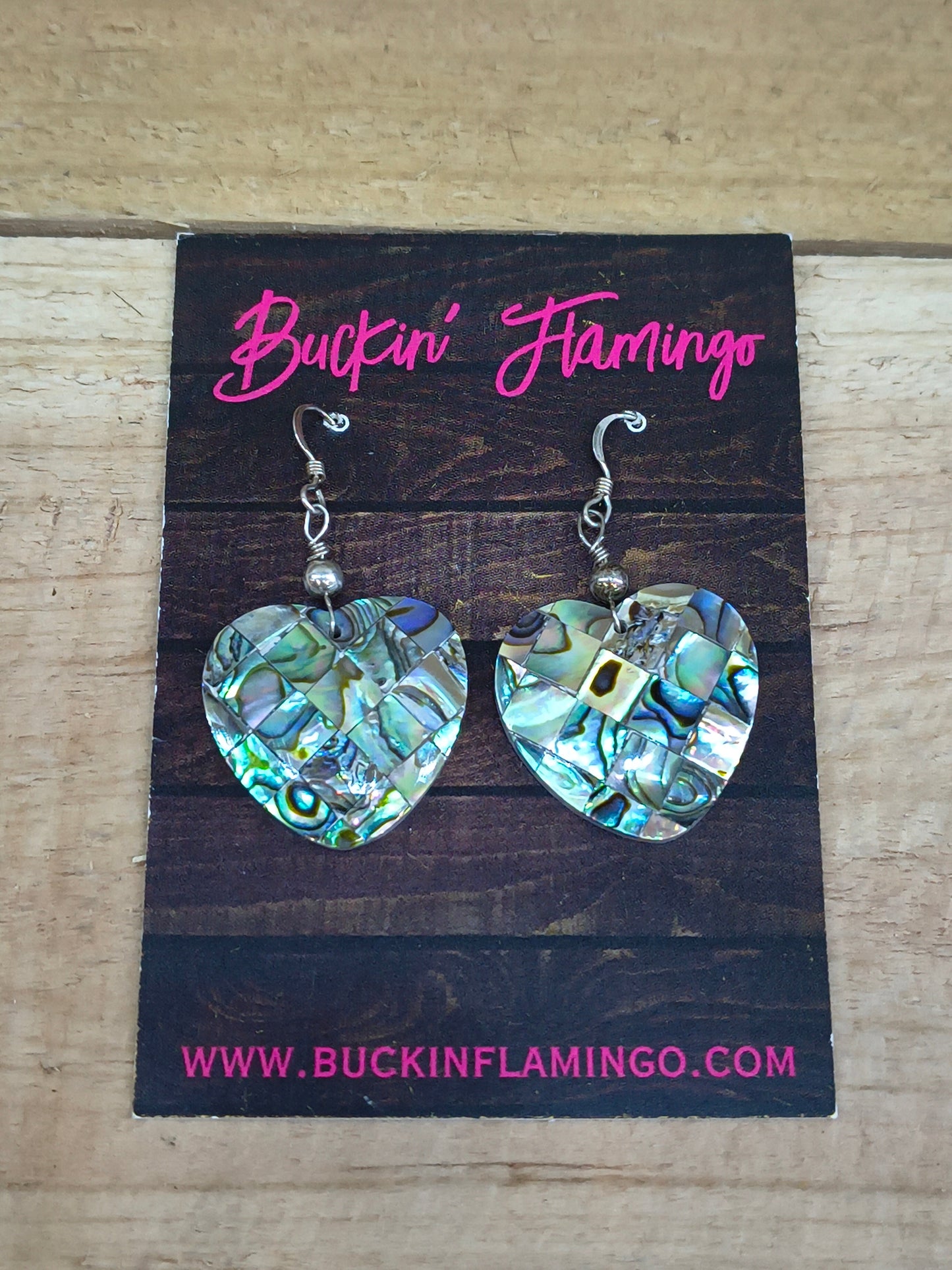 Abalone Heart Inlay Hook Earrings
