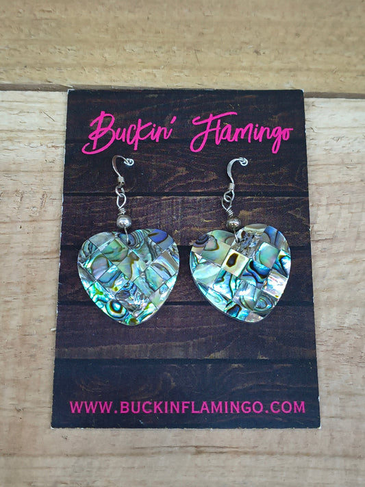 Abalone Heart Inlay Hook Earrings
