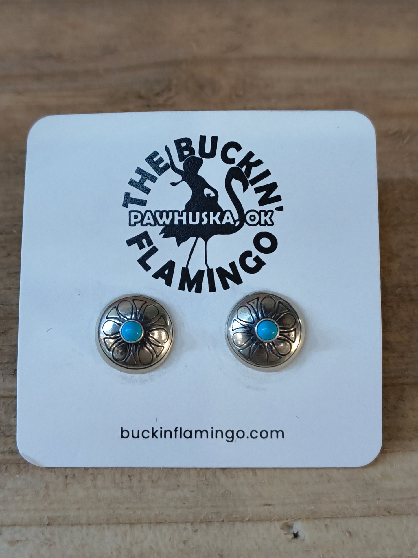 Small Stamped Concho with Turquoise Post Earrings