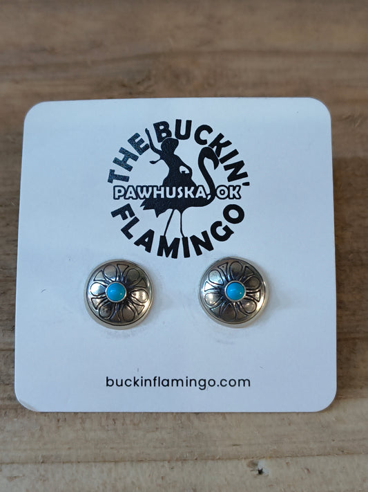 Small Stamped Concho with Turquoise Post Earrings