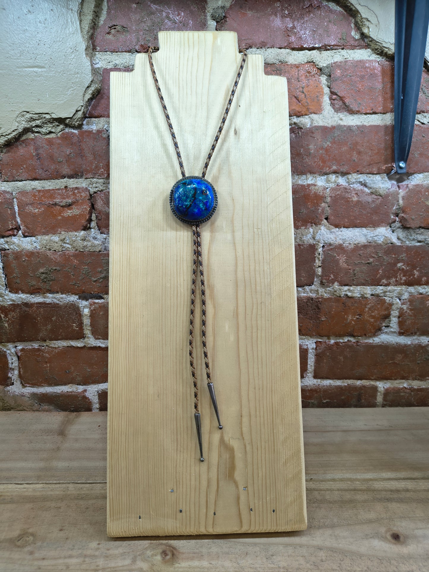 Azurite-Chrysocolla 37" Brown Bolo Tie