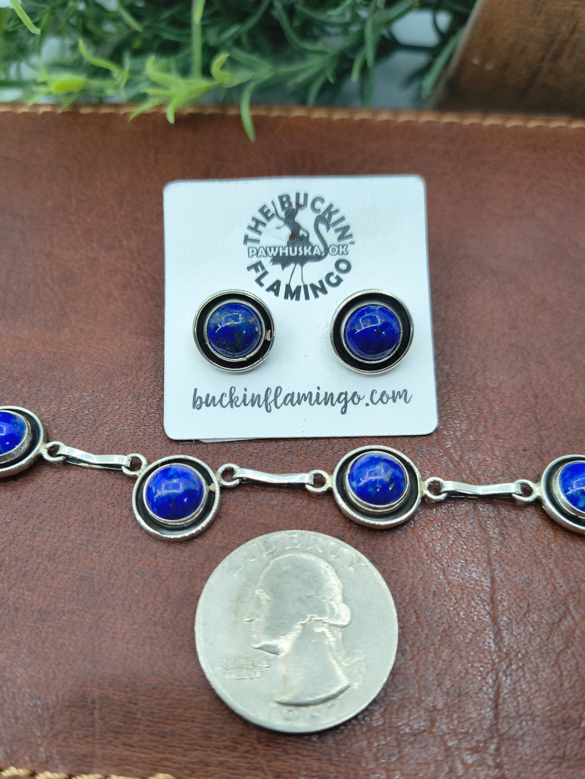 16" 7 Stone Lapis Necklace & Earring Set by Martin Perry, Navajo