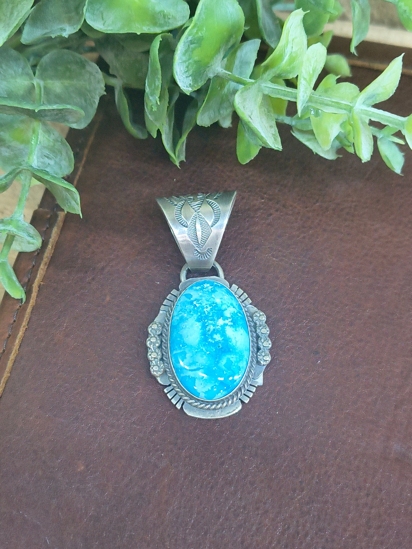 Water Web Kingman Turquoise Pendant 11mm Bail by John Nelson, Navajo