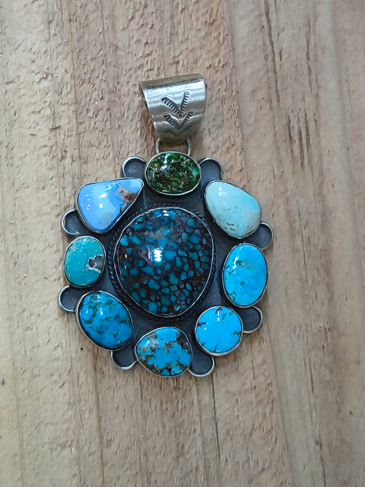 Variety Turquoise Cluster pendant with a 9mm Bale by Terrell Nez, Navajo