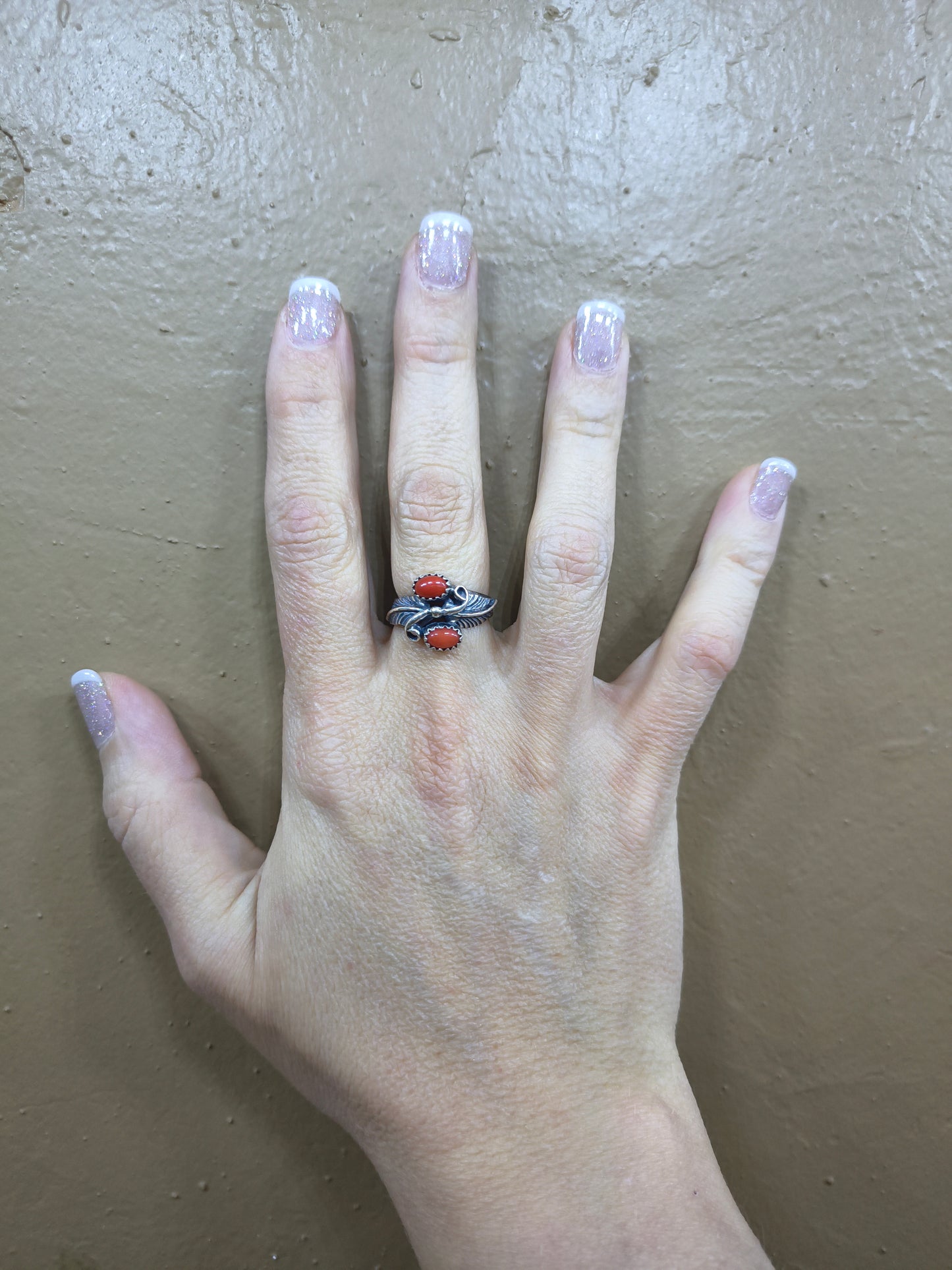 7.0 2 Stone Red Coral Ring