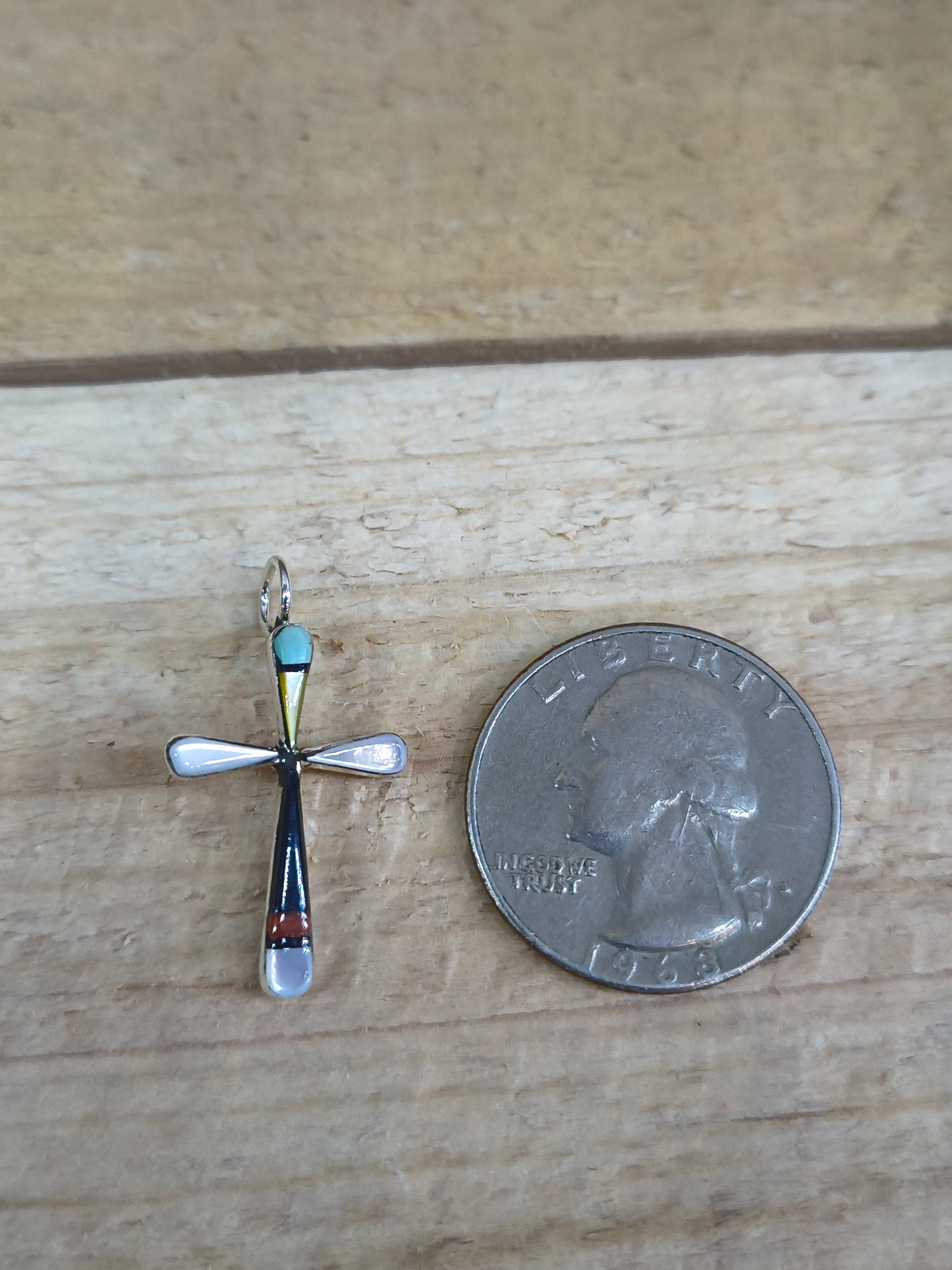 INLAY CROSS PENDANT 4mm bail by Sylvester Noche, Zuni