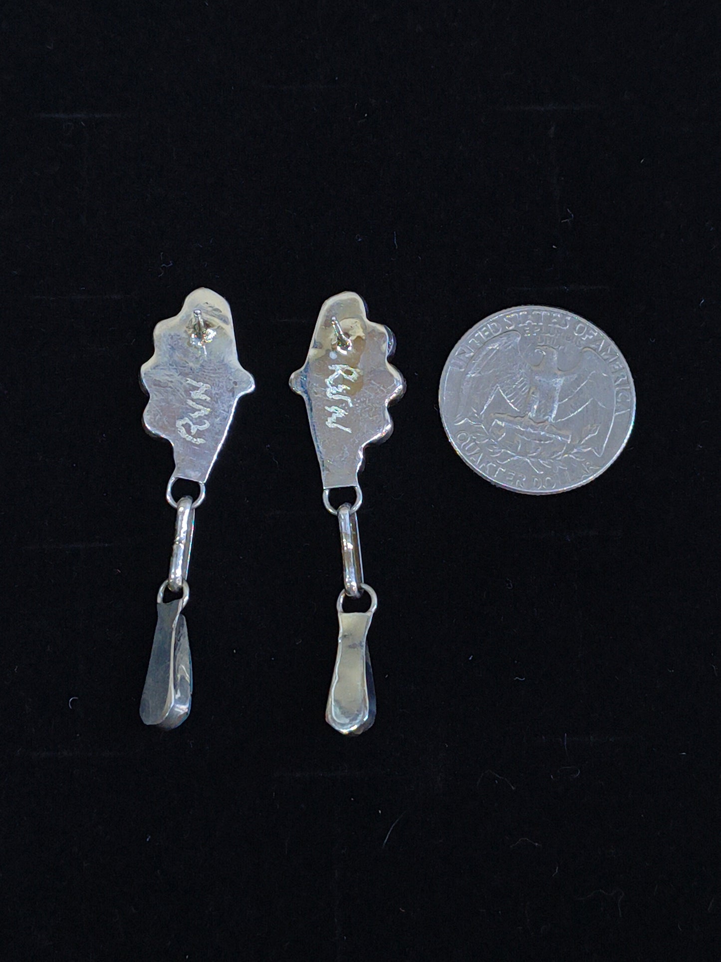 Sleeping Beauty Turquoise Inlay Post Dangles by Velda Nastacio, Zuni