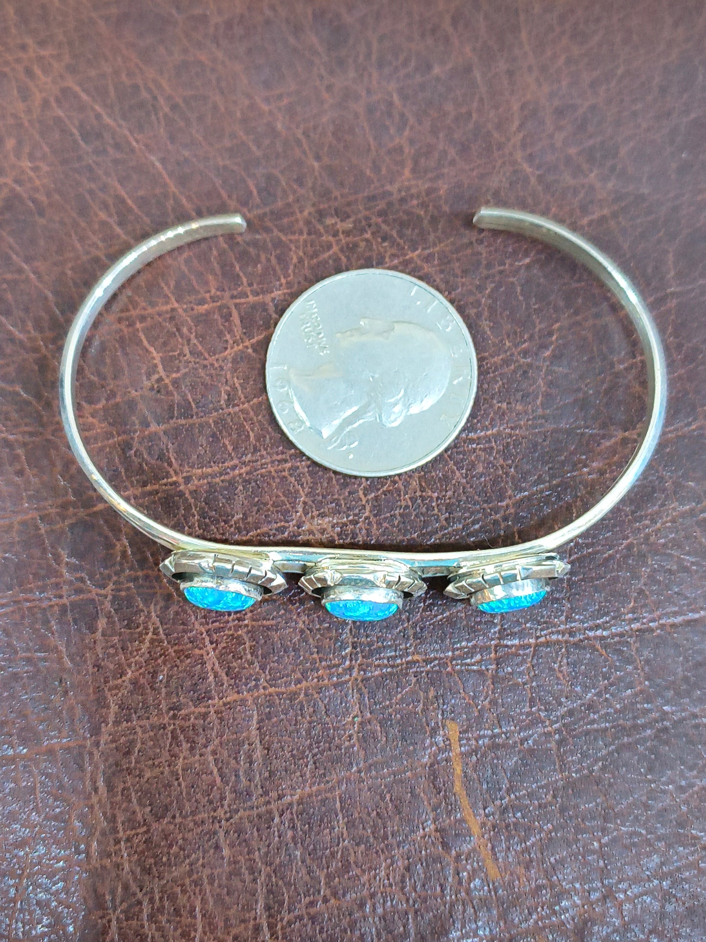 3 Stone Blue Opal Cuff by Amos Begay, Navajo