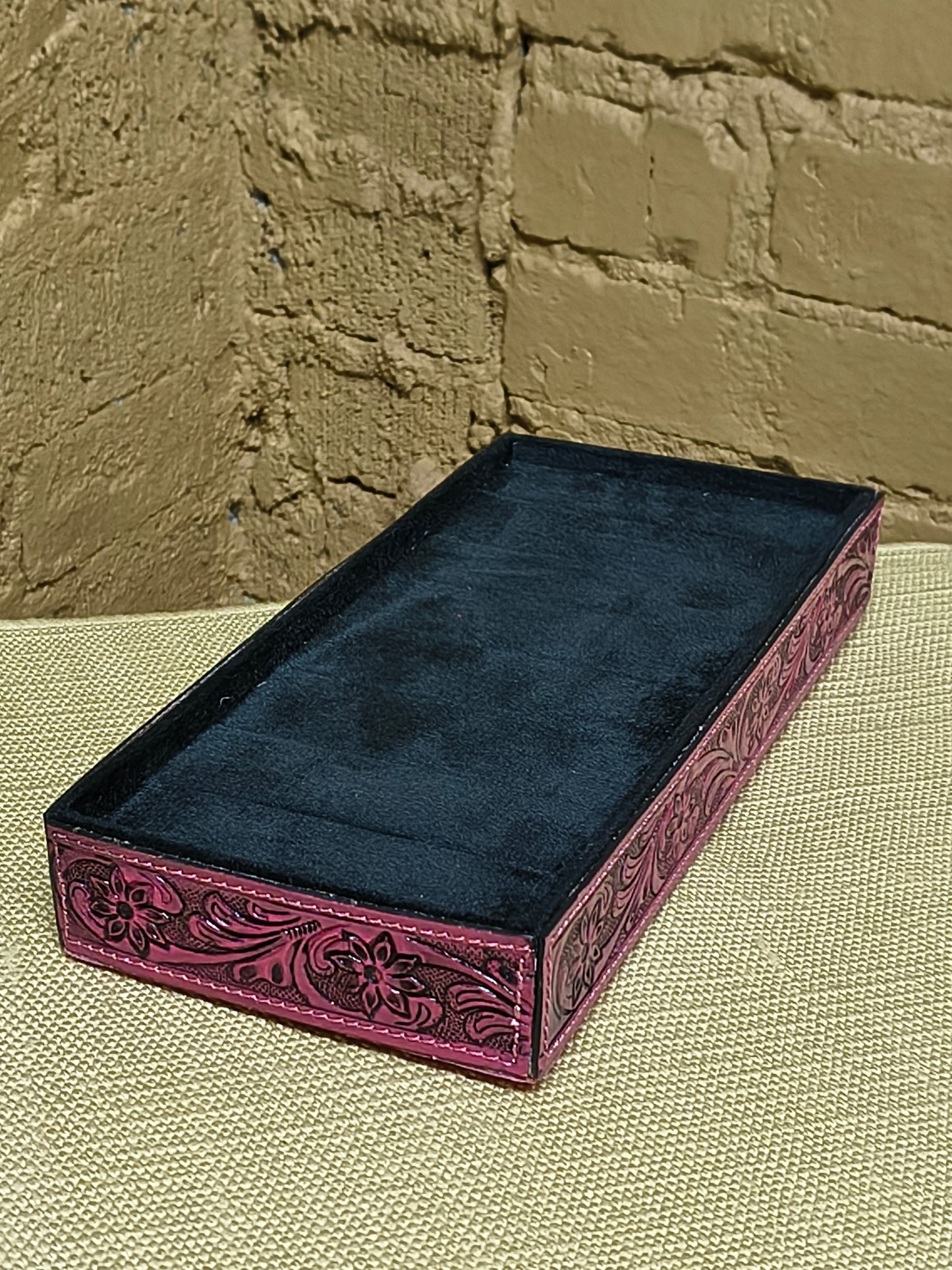Large Tooled Leather Ring Display Box