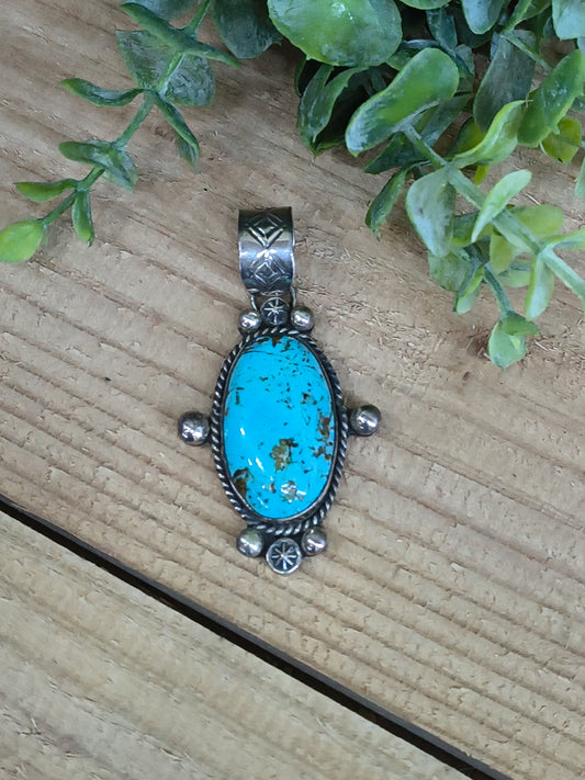 Oval Kingman Turquoise Pendant 15mm Bail by Harold Joe, Navajo