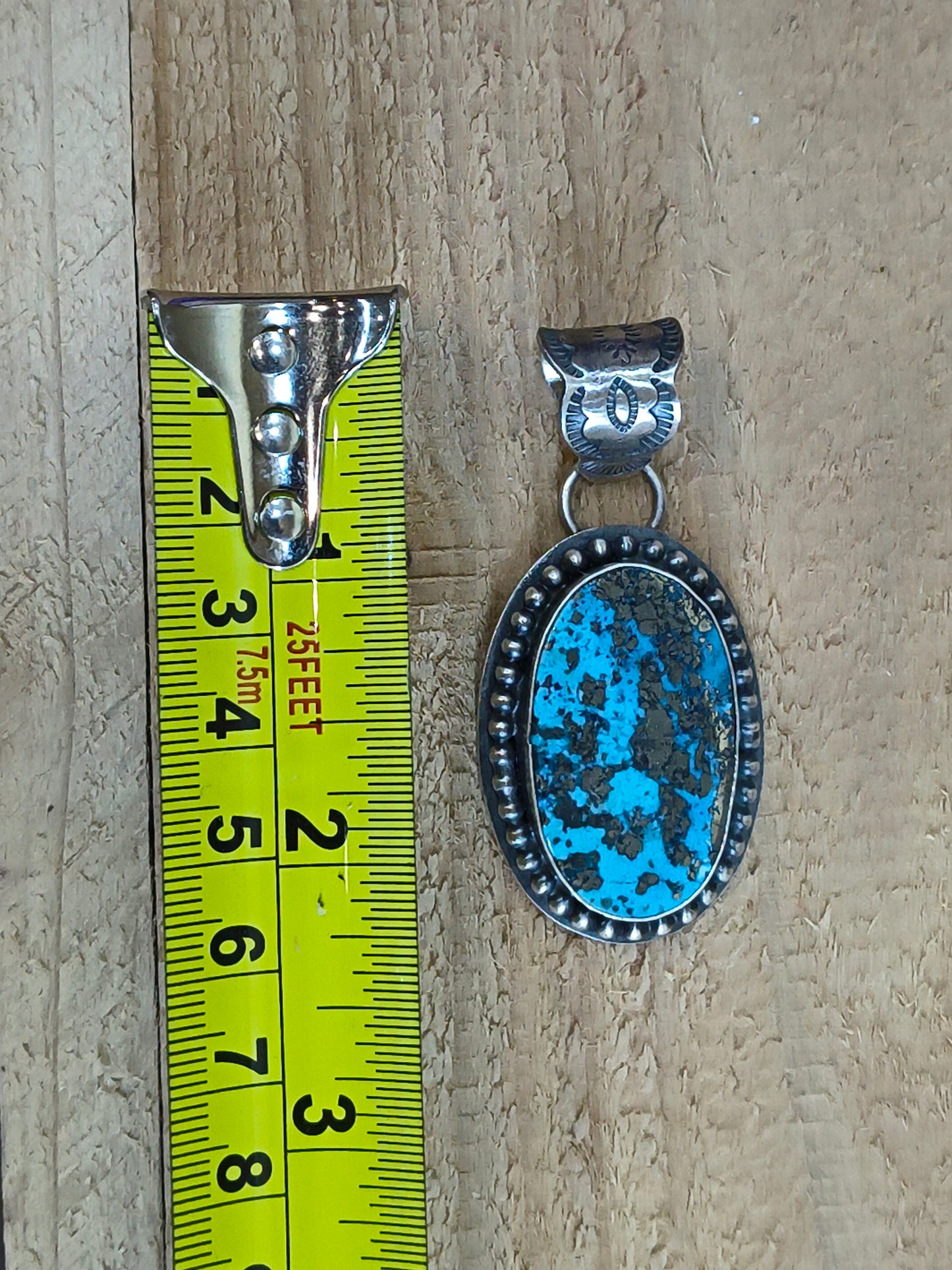 Kingman Turquoise with Pyrite Pendant 9mm Bail by Calvin Delgarito, Navajo