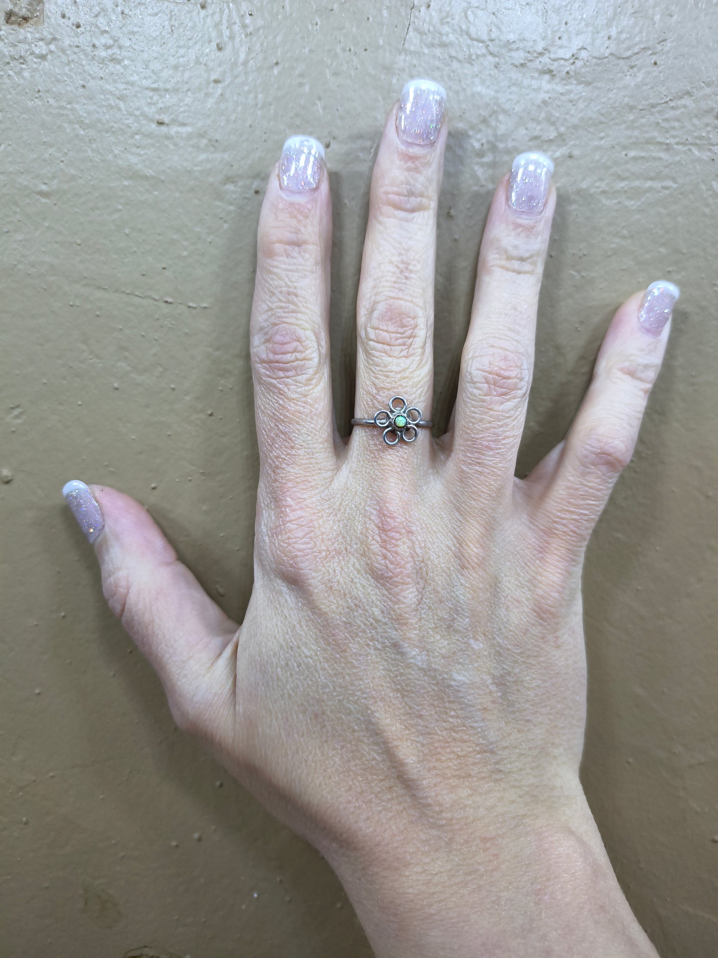 7.5 Tiny Opal Flower Ring