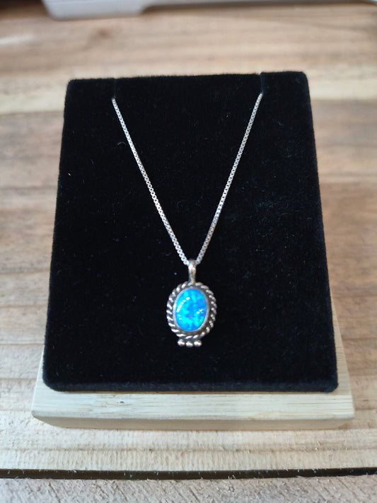 Blue Opal Pendant with 18" chain