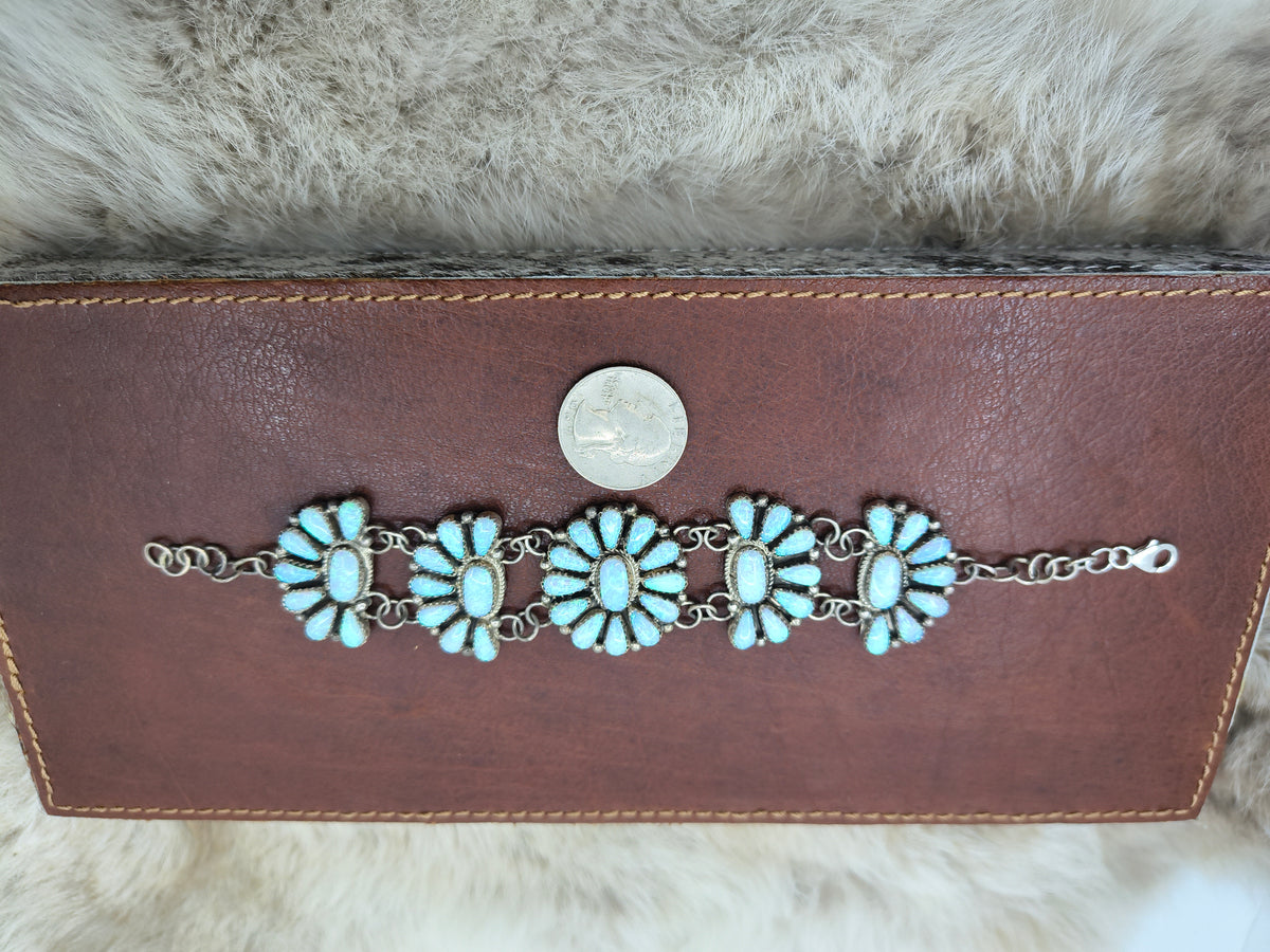 6 1/2"-7 1/4" White Opal Cluster Bracelet by Alicia Wilson, Navajo