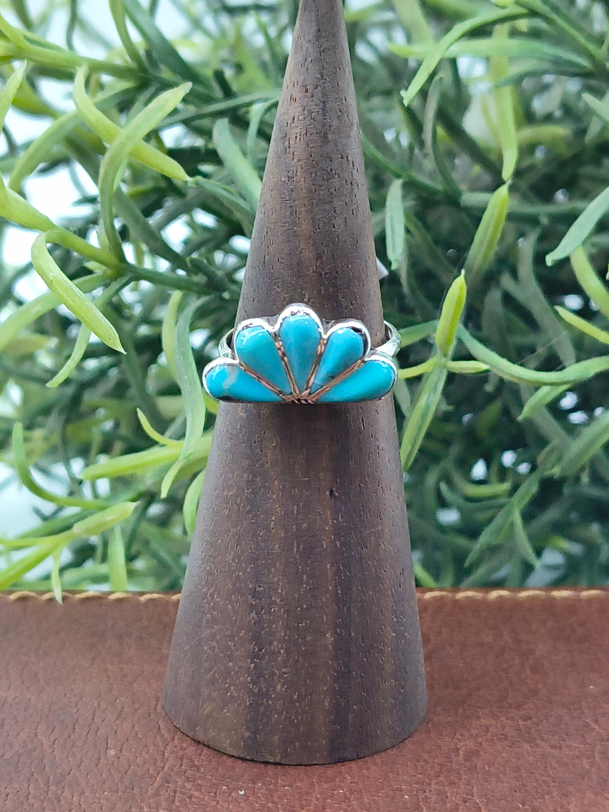 6.5 Half Cluster Inlay Turquoise Ring by Velda Nastacio, Zuni