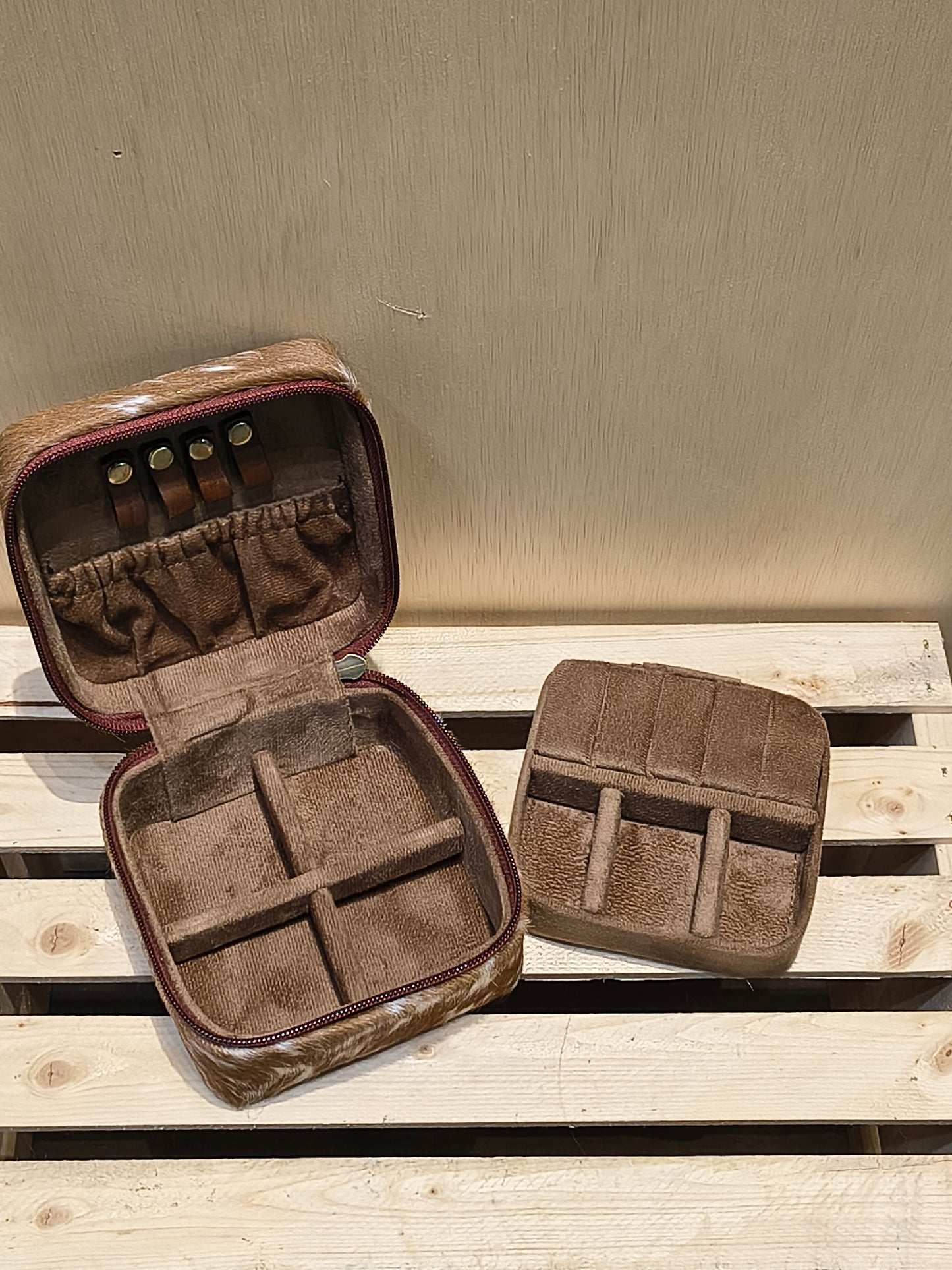 Small Square Cowhide/ Tooled Jewelry Box