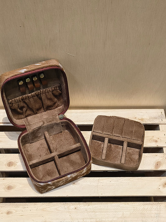 Small Square Cowhide/ Tooled Jewelry Box